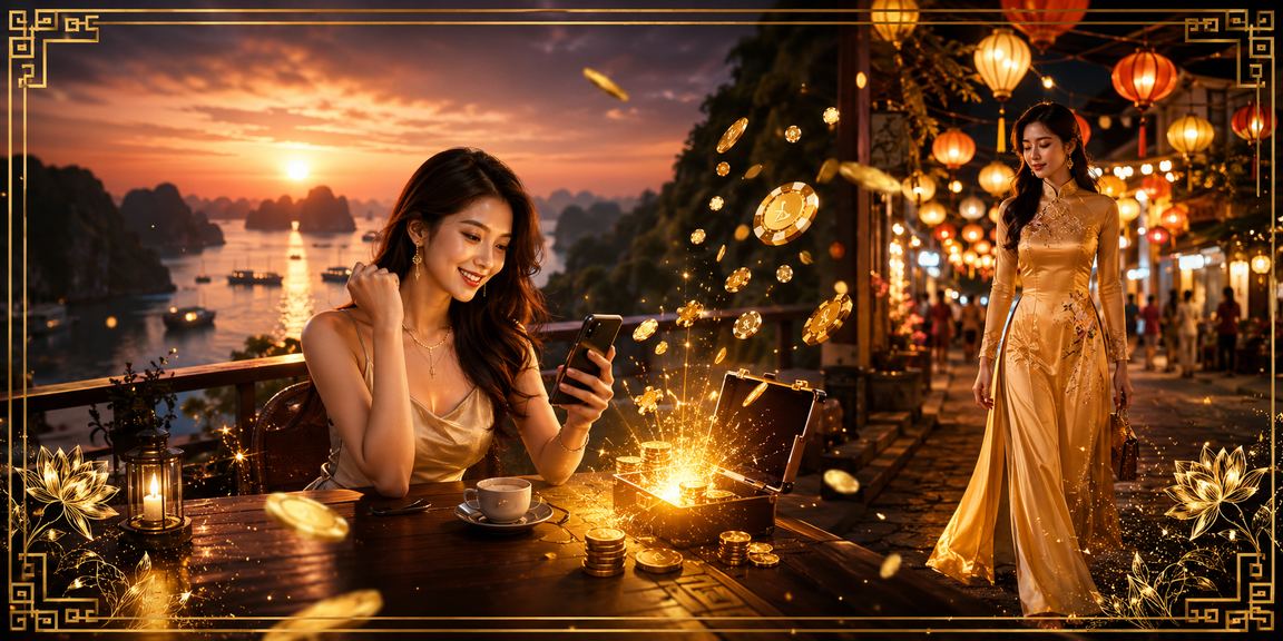 Người chơi thưởng thức casino trực tuyến với khung cảnh Vịnh Hạ Long